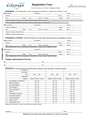 KidsPark Child Registration and Admission Form