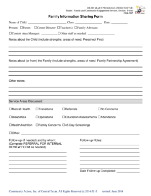 Head Start Family Information Sharing Form