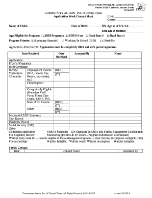 Head Start Program Application Form