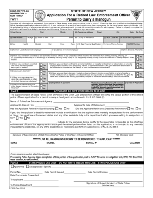 New Jersey Retired Law Enforcement Officer Handgun Permit Application