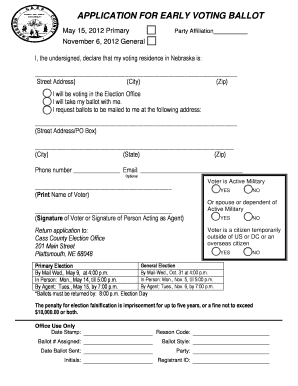 Nebraska Early Voting Ballot Application
