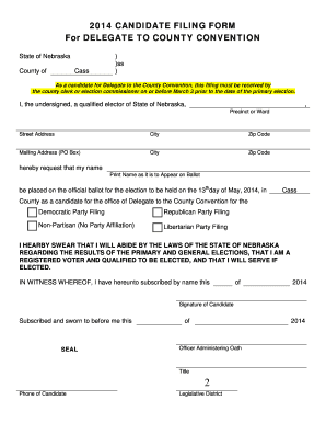 Nebraska Delegate to County Convention Filing Form