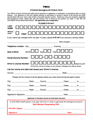 YMCA Criminal Background Check Form