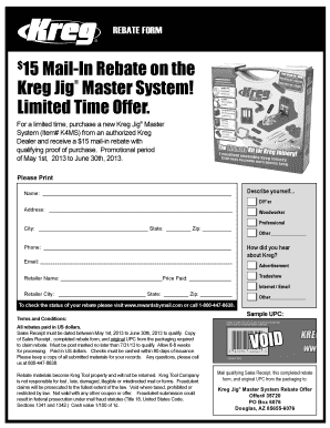 Kreg Jig Master System Rebate Form