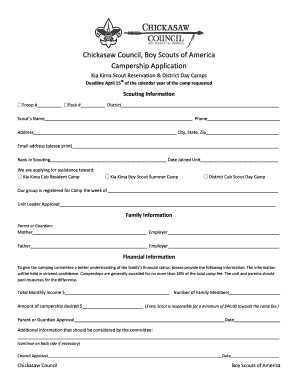 Chickasaw Council Boy Scouts of America Campership bApplicationb