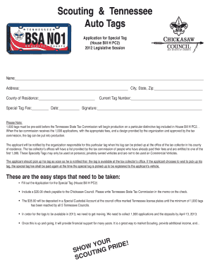Tennessee Scouting Special Tag Application