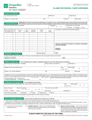 Formulaire de réclamation d'assurance collective - Soins dentaires