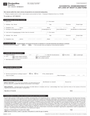 Formulaire de réclamation pour invalidité par accident ou perte de la vue