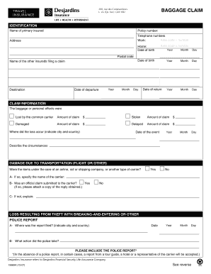 Formulaire de réclamation de bagages