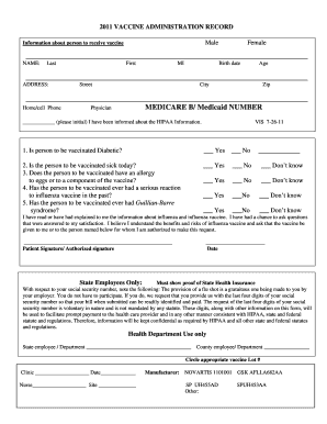 2011 Vaccine Administration Record