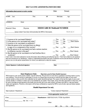 Vaccine Administration Record