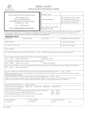 Bissell Hotels Employment Application