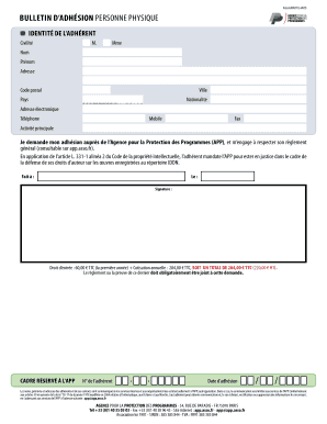 Bulletin d’adhésion personne physique