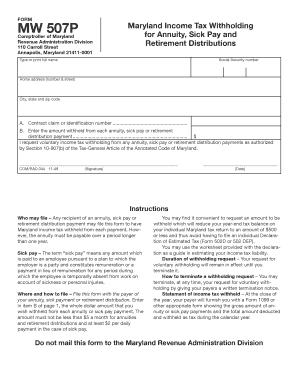 Maryland Income Tax Withholding Form MW 507P