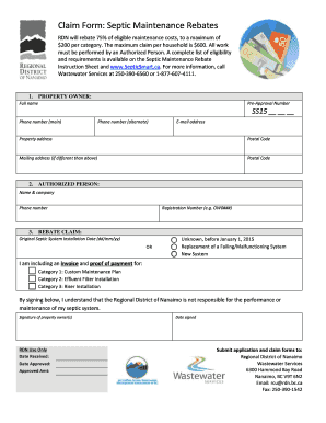 Septic Maintenance Rebate Claim Form