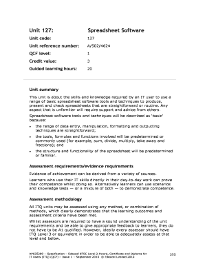 Spreadsheet Software Unit 127