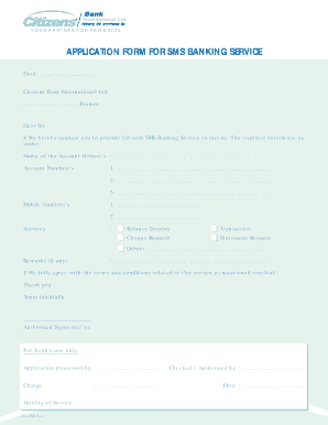 Application Form for SMS Banking Service