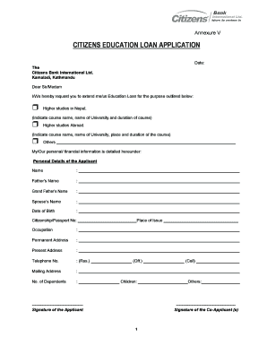 Citizens Education Loan Application