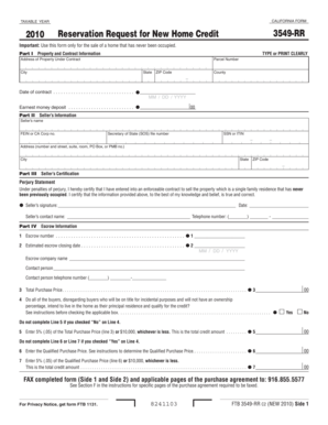 California New Home Credit Reservation Request