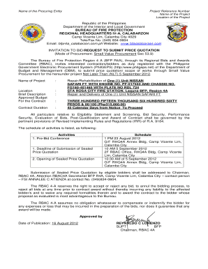 Budget and Management (DBM), to submit price quotation scope of works through Small Value