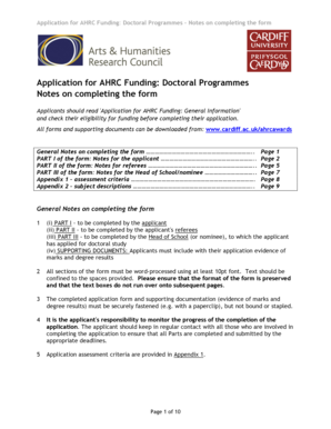 AHRC Doctoral Application Form Notes (English) - Cardiff University - redirect cf ac