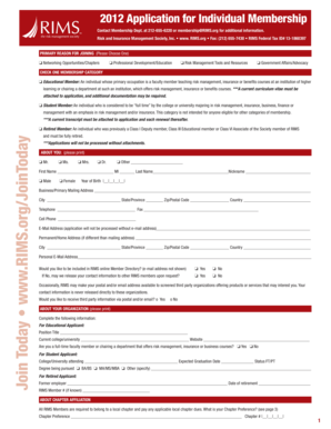 2012 RIMS Individual Membership Application