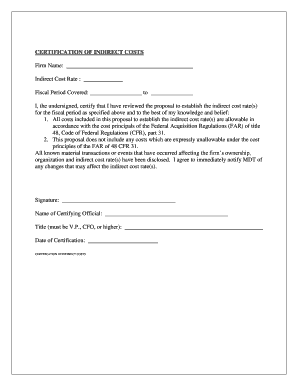 Certification of Indirect Costs