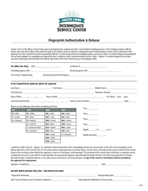 Illinois Fingerprint Authorization Form