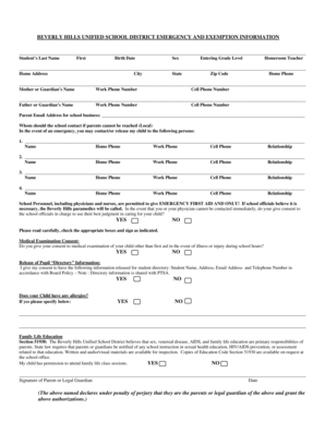 Beverly Hills Emergency and Exemption Information Form