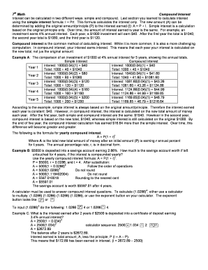 Math Worksheet Compound Interest