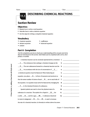 Chemical Reactions Section Review Worksheet