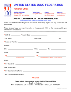 USJF Dojo Transfer Request Form