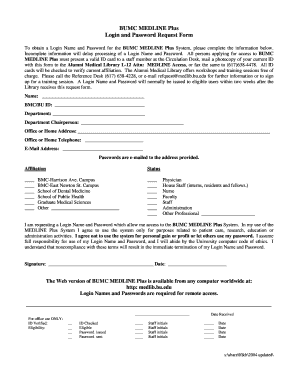 BUMC MEDLINE Plus Login Request Form