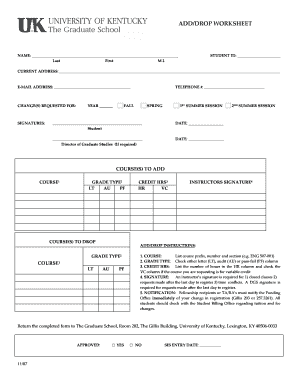 University of Kentucky Add/Drop Worksheet