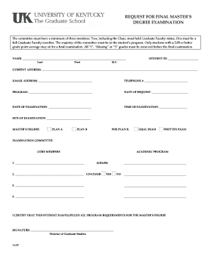 Request for Final Master's Degree Examination