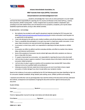 Arizona Concussion Acknowledgement Form