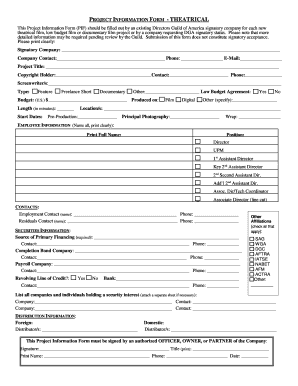 Theatrical Project Information Form