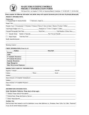 Directors Guild of America Project Information Form