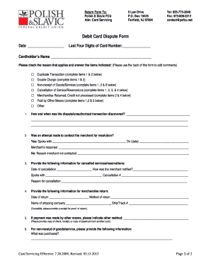 Debit Card Dispute Form