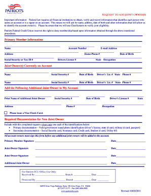 Request to Add Joint Owner Form