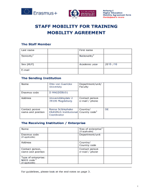 Higher Education Staff Mobility Agreement Form