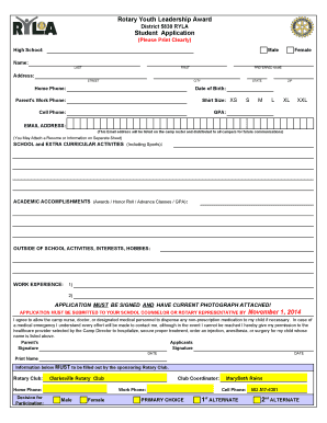 Rotary Youth Leadership Award Application