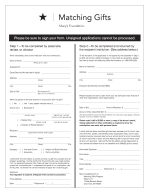 Macy’s Matching Gifts Application Form