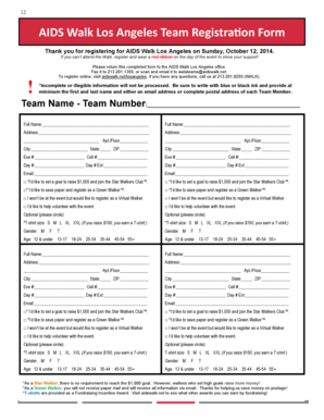 AIDS Walk Los Angeles Team Registration Form