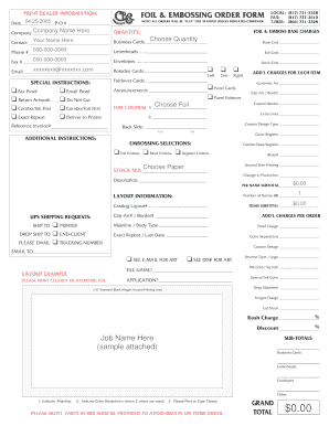 Foil & Embossing Order Form
