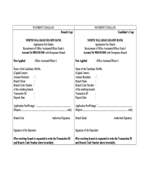 Payment Challan for Office Assistant/Officer-I