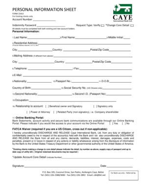 Personal Information Sheet Form 150v3