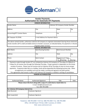 Vendor Payment Authorization Form