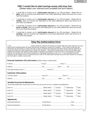 Coleman Oil Easy Pay Authorization Form