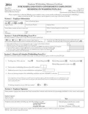 Maryland Employee Withholding Allowance Certificate